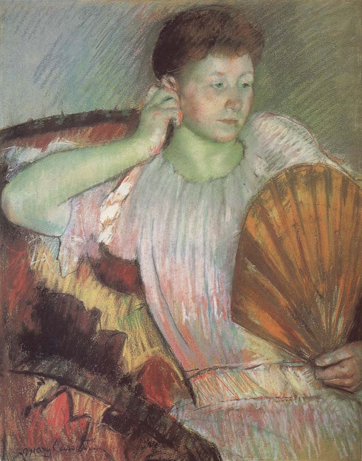 The woman taking the fan